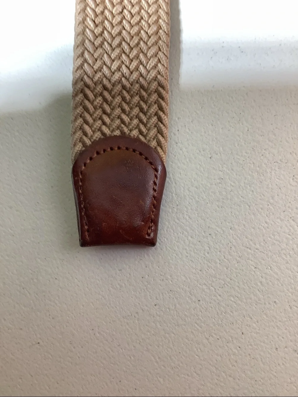 Tommy Bahama tan woven belt with brown leather trim
